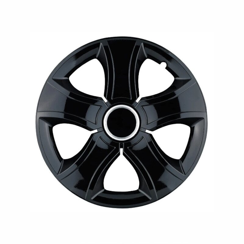 Set 4 capace roti 16inch, BIS, negru cu inel cromat, Jestic