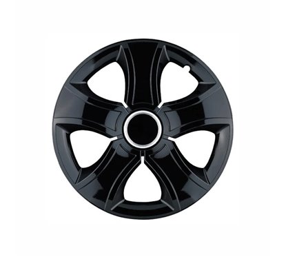 Set 4 capace roti 16inch, BIS, negru cu inel cromat, Jestic
