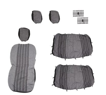 Set husa scaun microbus, autoutilitara, VAN 3 locuri (2+1) stofa, negru cu albastru si gri, DLZ30 Dealiz