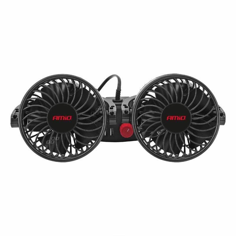 Ventilator dublu 12V, 2xfi10cm, 6.5W, prindere peÂ tetiera, cu 2 USB-uri, 2 viteze, PRO Series, 03009 Amio