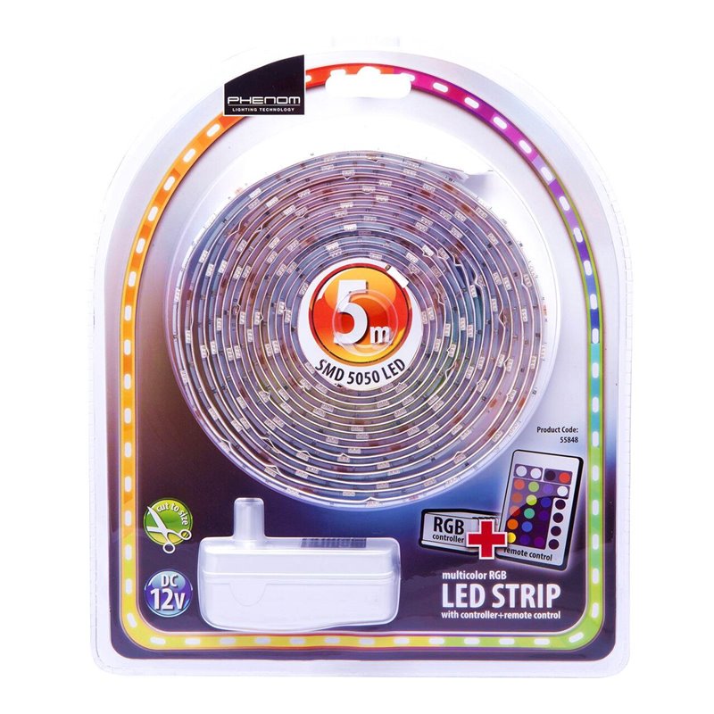 Banda 150 LEBanda cu LED-uri, RGB multicolora, 5M, telecomanda, adaptor 220V, 150Leduri, 420lm/m 55848 PhenomD-uri, 5m RGB, mobi Banda 150 LEBanda cu LED-uri, RGB multicolora, 5M, telecomanda, adaptor 220V, 150Leduri, 420lm/m 55848 PhenomD-uri, 5m RGB, mobi