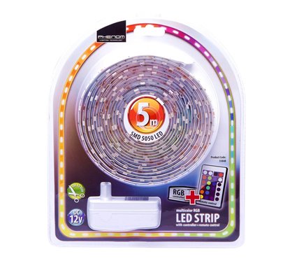 Banda 150 LEBanda cu LED-uri, RGB multicolora, 5M, telecomanda, adaptor 220V, 150Leduri, 420lm/m 55848 PhenomD-uri, 5m RGB, mobi