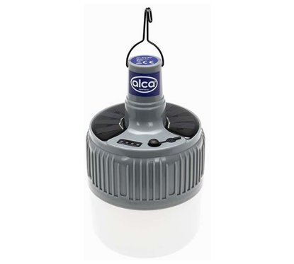 Lampa solara camping, cu LED, 200 lm, reincarcabila prin USB sau energie solara, cu telecomanda si carlig, 572.30 Alca