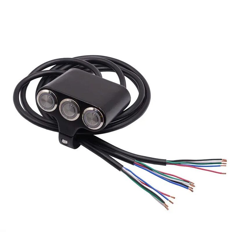 Intrerupator 3 butoane, iluminare LED diferite culori, aluminiu, pentru scuter, atv, prindere pe ghidon, WCC001 Intrerupator 3 butoane, iluminare LED diferite culori, aluminiu, pentru scuter, atv, prindere pe ghidon, WCC001