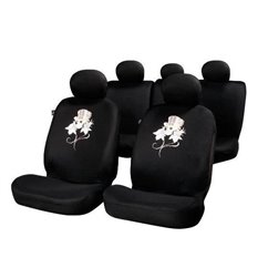 Set 11 bucati huse auto poliester cu airbag negre Rose & Skull FUN885F Sumex 