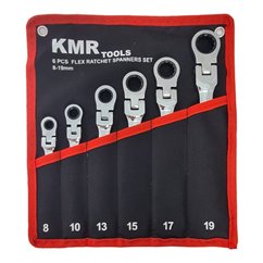 Set 6 chei fixe combinat cu chei inelare cu clichet articulate, 8-19mm, RT2001