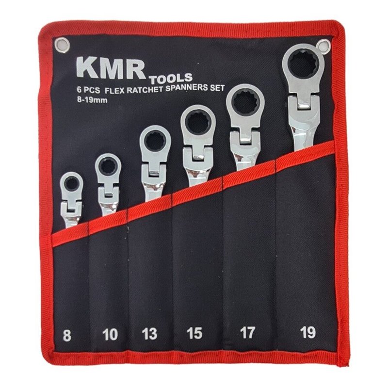 Set 6 chei fixe combinat cu chei inelare cu clichet articulate, 8-19mm, RT2001