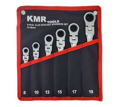 Set 6 chei fixe combinat cu chei inelare cu clichet articulate, 8-19mm, RT2001