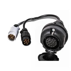 Adaptor priza rulota, remorca Y 2x7 pini in13pini, conversie priza 13 pini 2 fise 2x7pin N/S, cu cablu 25cm,  Hybsz