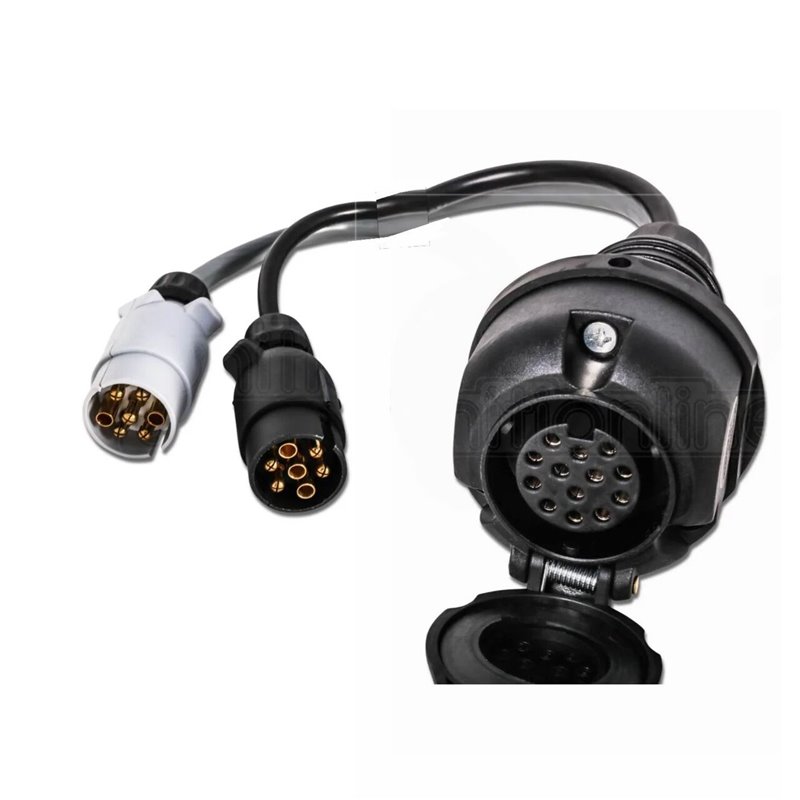 Adaptor priza rulota, remorca Y 2x7 pini in13pini, conversie priza 13 pini 2 fise 2x7pin N/S, cu cablu 25cm,  Hybsz