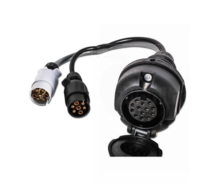 Adaptor priza rulota, remorca Y 2x7 pini in13pini, conversie priza 13 pini 2 fise 2x7pin N/S, cu cablu 25cm,  Hybsz