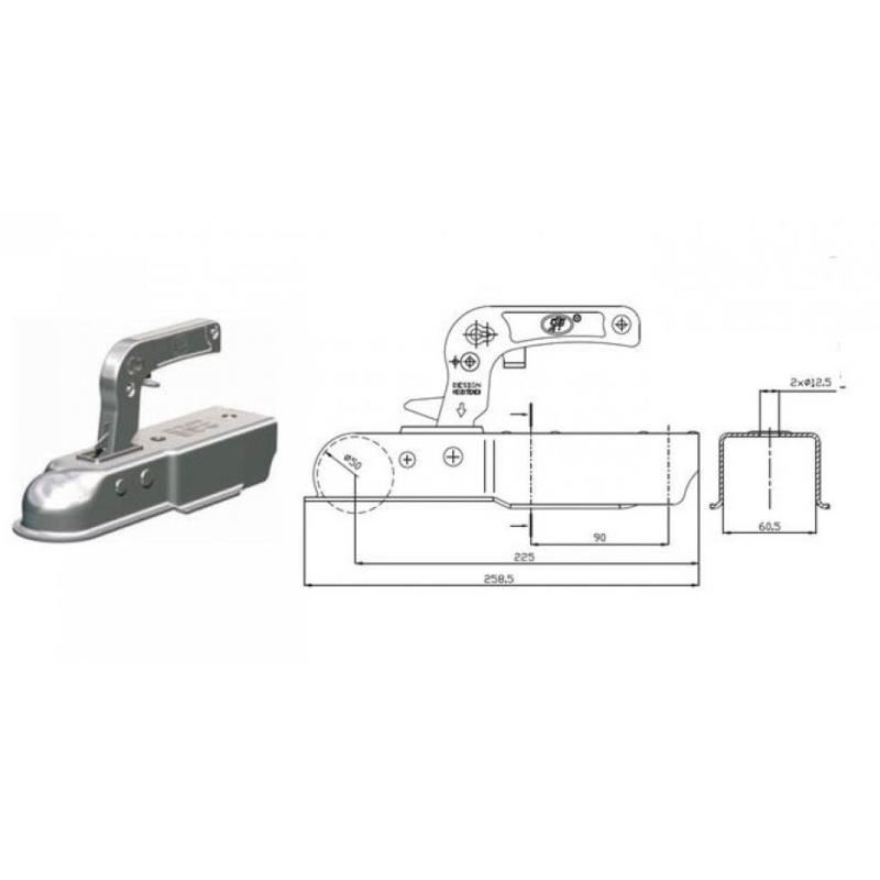 Cuplaj remorca 750kg patrat 70.5mm ZSK750J Steelpress SPP