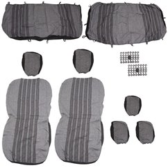 Set huse auto, stofa, Dacia Logan, 5 locuri, 2 cu 3, negru cu alb, dungi gri, DLZ51, Dealiz 