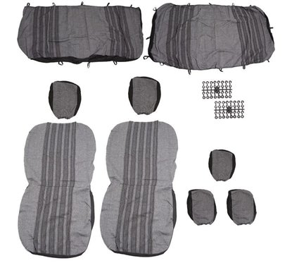 Set huse auto, stofa, Dacia Logan, 5 locuri, 2 cu 3, negru cu alb, dungi gri, DLZ51, Dealiz 