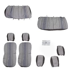 Set huse auto, stofa, Dacia Logan, 5 locuri, 2 cu 3, negru cu dungi albastre, DLZ50, Dealiz 