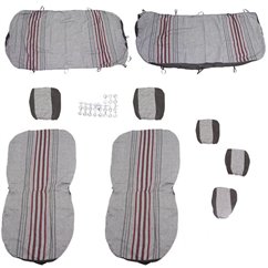 Set huse auto, stofa, Dacia Logan, 5 locuri, 2 cu 3, negru cu dungi rosii, Dealiz 