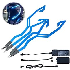 Kit lumini banda LED pentru casca moto, albastru, 3 moduri de iluminare, 4 bucati, JUQ02-B
