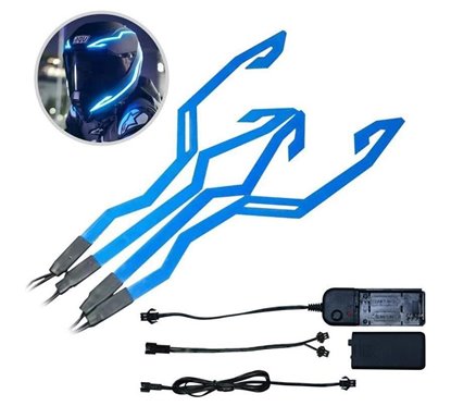 Kit lumini banda LED pentru casca moto, albastru, 3 moduri de iluminare, 4 bucati, JUQ02-B