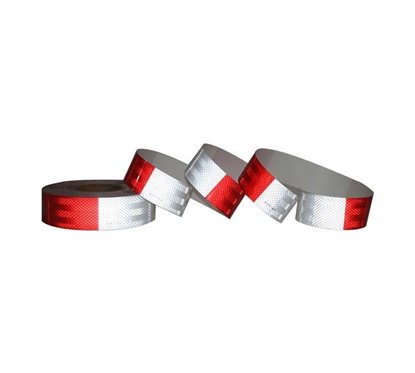 Banda reflectorizanta ALB cu ROSU, 5cmx50m, fagure E1 1999-c