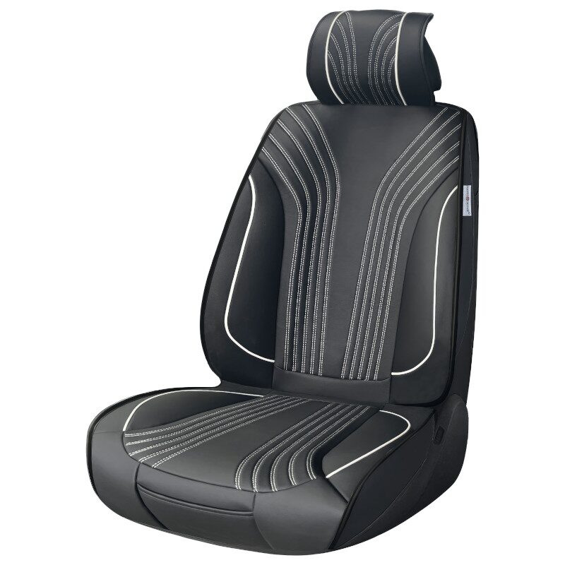 Husa scaun imitatie piele, neagra cu cusatura alba, cu buzunare fata-spate, Premium Prestige, SCA010W SwissDrive Husa scaun imitatie piele, neagra cu cusatura alba, cu buzunare fata-spate, Premium Prestige, SCA010W SwissDrive