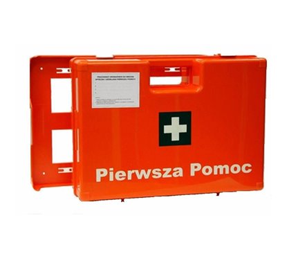 Trusa sanitara spatii comerciale K15, DIN 13157, mare 33x24cm, detasabila, de perete, cu pipa respiratie artificiala
