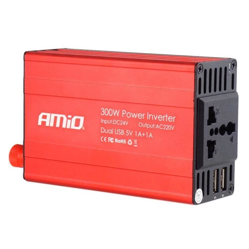 Invertor din 24V in 220V, 300/600W, cu 2 USB, 02471 Amio Invertor din 24V in 220V, 300/600W, cu 2 USB, 02471 Amio
