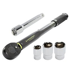 Cheie dinamometrica cu clichet 1/2", 28-210NM, cu prelungitor 125mm si 3 tubulare 17-19-21, 63395 Carmotion
