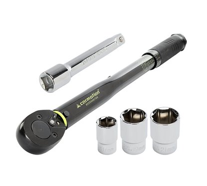Cheie dinamometrica cu clichet 1/2", 28-210NM, cu prelungitor 125mm si 3 tubulare 17-19-21, 63395 Carmotion