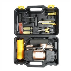 Trusa compresor auto, 2 cilindrii, cu 7 accesorii, 12V, 10bar, 45l/min, cu lanterna, BK79239 