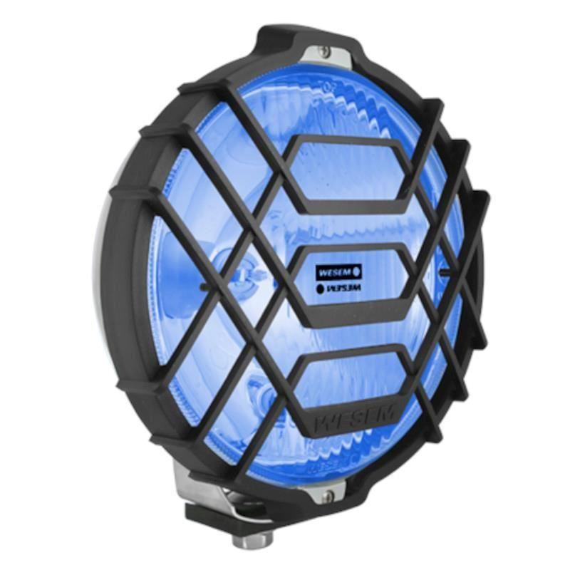 Proiector fi183, mare, carcasa cromata, cu grilaj, stical albastra HO2 40060C Wesem