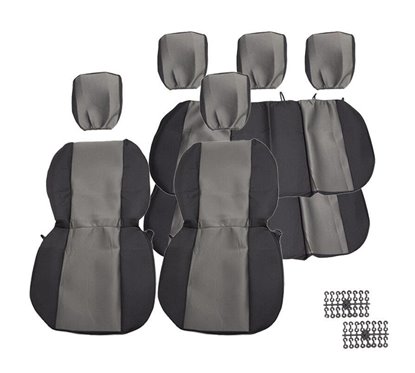 Set huse auto PLUS, 5 locuri, 2 cu 3, Dacia Logan 1, negru cu gri, fagure, DLZ55 Dealiz