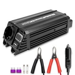 Invertor 12V la 220V, 300W, USB, cu stecher si clesti baterie, 511.92 Heyner 