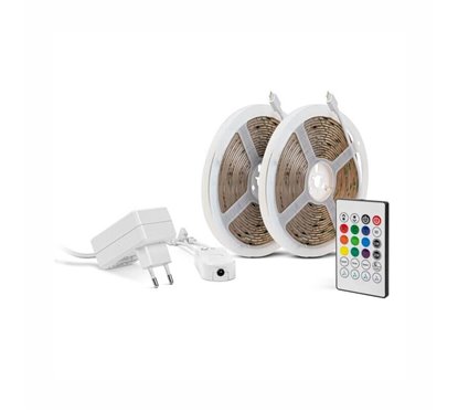 Banda Led, 2x5m, Smart, RGB, ambientala, telecomanda si Bluetooth, sincronizare muzica, 220V, 24W, 30led/m, Smart Strip, 55860 P