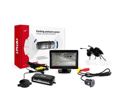 Set 4 senzori parcare, albi, cu camera, monitor 4.3" si buzzer 01557 Amio