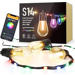 Ghirlanda luminoasa solara, 84 LED-uri si 15 becuri RGB, 14m, aplicatie bluetooth, S14 11748 Garden of Eden