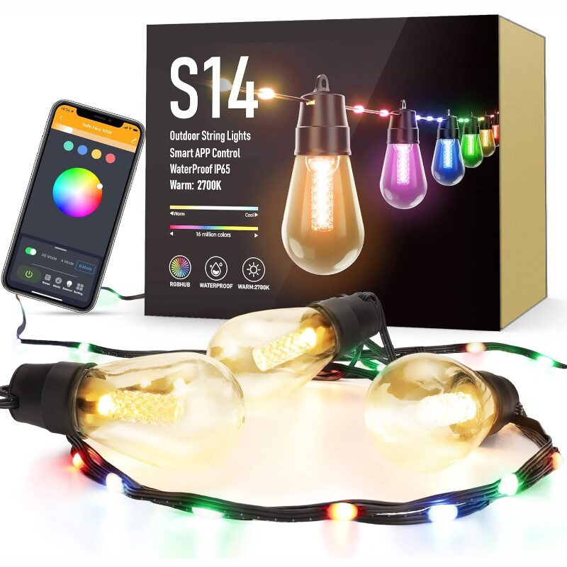 Ghirlanda luminoasa solara, 84 LED-uri si 15 becuri RGB, 14m, aplicatie bluetooth, S14 11748 Garden of Eden