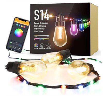 Ghirlanda luminoasa solara, 84 LED-uri si 15 becuri RGB, 14m, aplicatie bluetooth, S14 11748 Garden of Eden