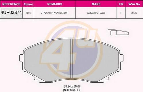 4U 4UP03874 - Set placute frana,frana disc aaoparts.ro