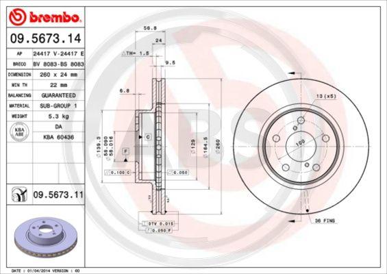 A.B.S. 09.5673.11 - Disc frana aaoparts.ro