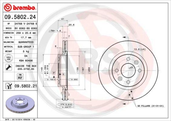 A.B.S. 09.5802.21 - Disc frana aaoparts.ro