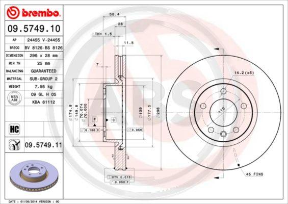 A.B.S. 09.5749.11 - Disc frana aaoparts.ro