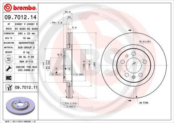 A.B.S. 09.7012.11 - Disc frana aaoparts.ro