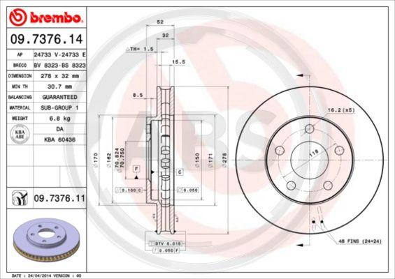 A.B.S. 09.7376.11 - Disc frana aaoparts.ro