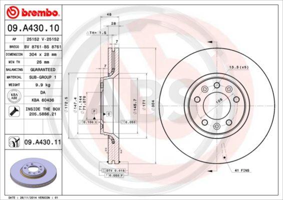 A.B.S. 09.A430.11 - Disc frana aaoparts.ro