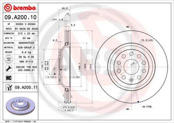 A.B.S. 09.A200.11 - Disc frana aaoparts.ro