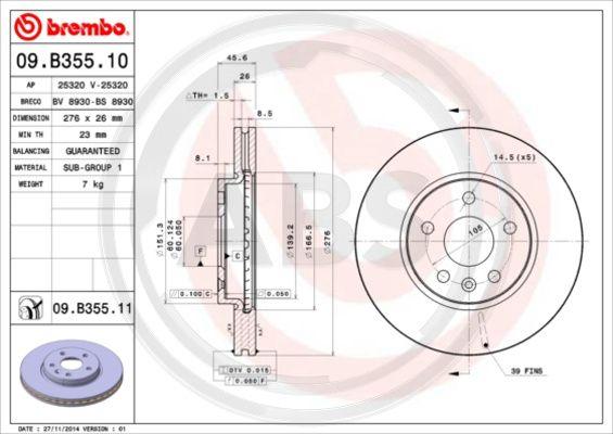 A.B.S. 09.B355.11 - Disc frana aaoparts.ro