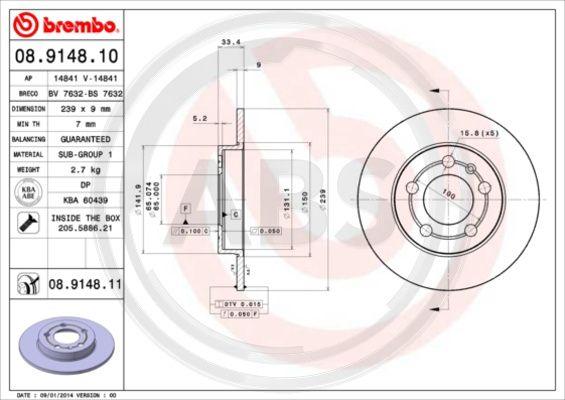 A.B.S. 08.9148.11 - Disc frana aaoparts.ro