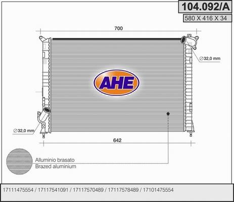 AHE 104.092/A - Radiator, racire motor aaoparts.ro