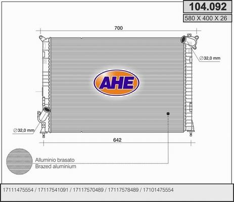 AHE 104.092 - Radiator, racire motor aaoparts.ro