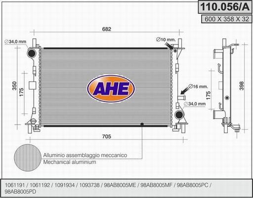 AHE 110.056/A - Radiator, racire motor aaoparts.ro